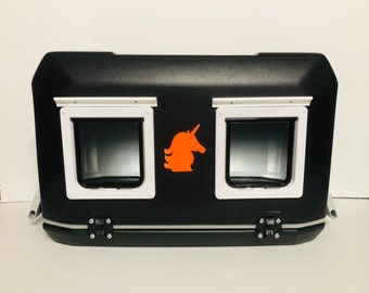 Large EXTREME THICK RARE Heated Feral Cat Shelter | Unicorn Shelters For Feral Cats | Black - Winter Cat House | Two Standard Doors