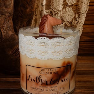 Leather & Lace Scented Unique Western Cowgirl Candle 22 oz Coconut Soy - Wax Melts