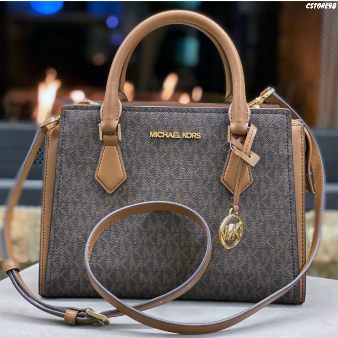 MICHAEL KORS Hope Medium Messenger Satchel Signature Brown Bag Etsy