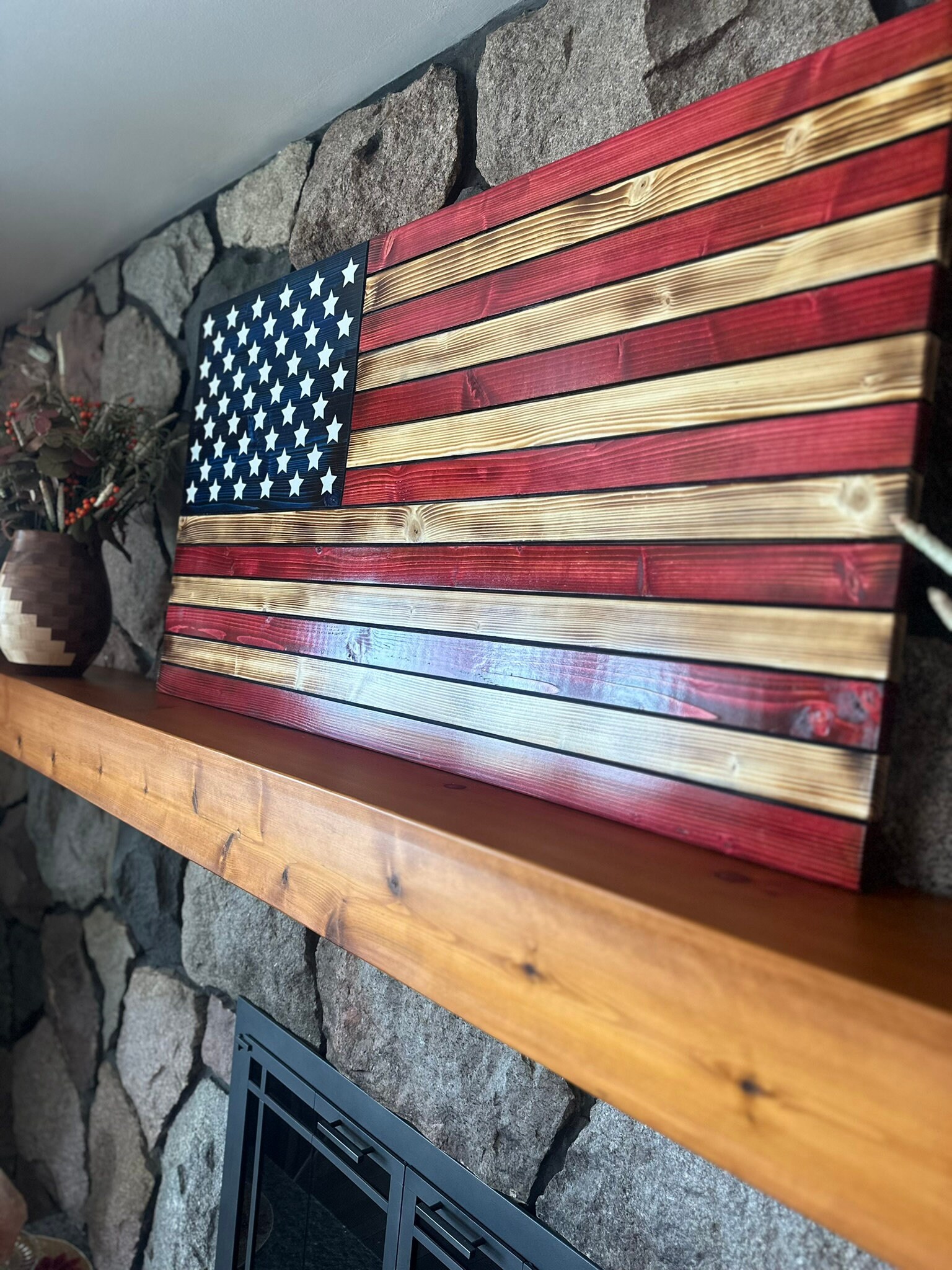 Rustic Wooden American Flag, American Flag, Charred American Flag ...