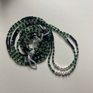 Black & Green Glass Waist Beads: Tie-On Body Jewelry (60 inch)