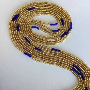 Gold/Blue Ghana waist beads/ women waist beads/ African waist beads/ waist beads/ tie on waist beads/ up 50 inches long.