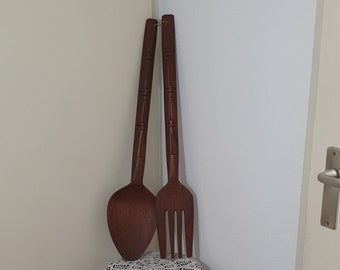 Filipino Colossal Hand Carved Wooden Decorative Spoon and Fork &quot;Extra Large&quot;