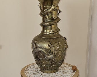 龍彫刻 銅花瓶 在銘 重さ約3kg 龍彫刻 銅花瓶 在銘 重さ約3kg - メルカリ