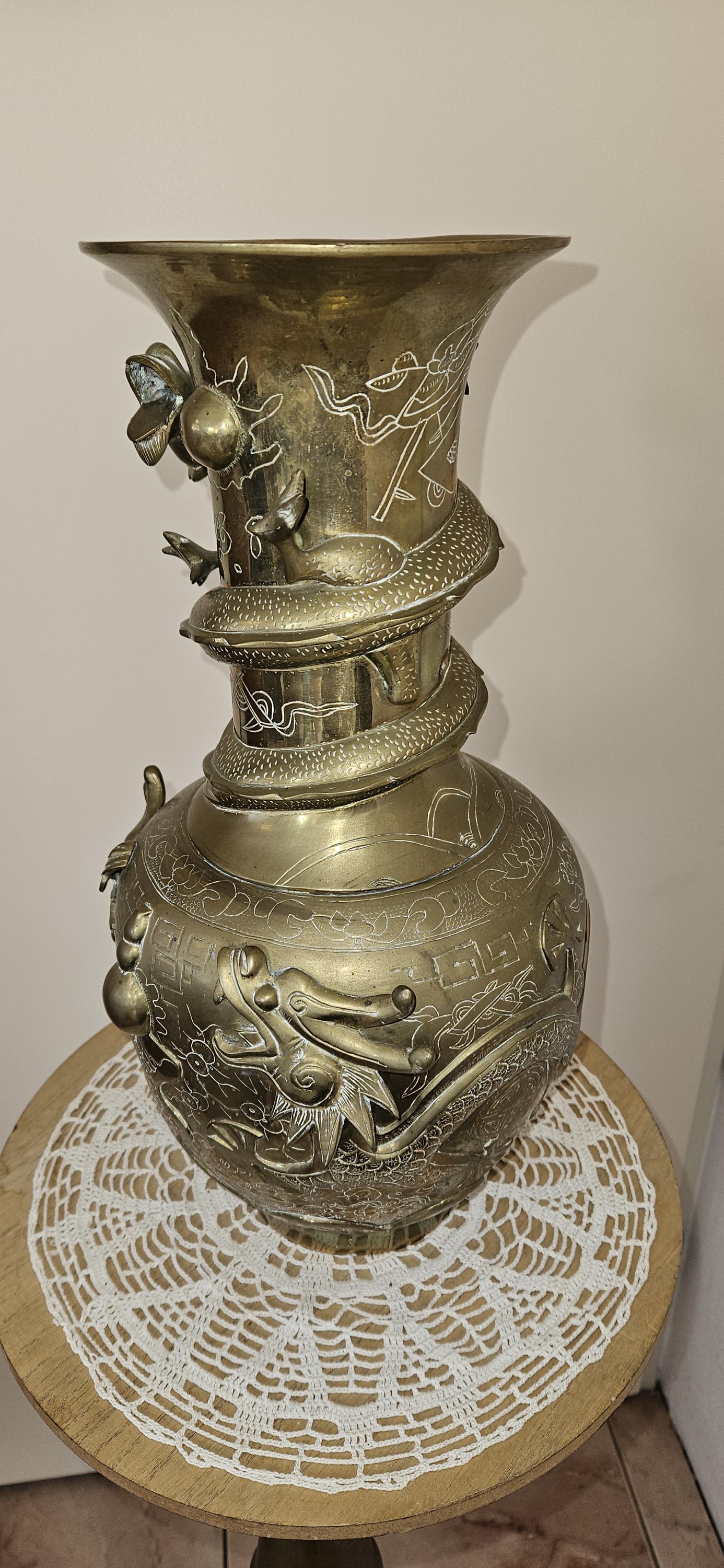 大型の中国製青銅製「龍」花瓶（刻印あり、3.795 Kg） - Etsy 日本