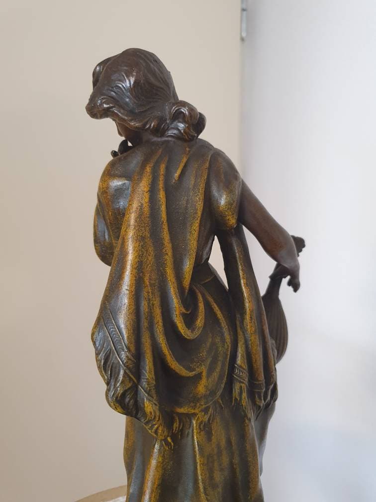 Lampe Sculpture Bronze Art Nouveau 19ème Siècle Luca Madrassi - Porte-eau Femme - 44 Cm - Restaurée