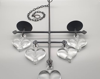 Bertil Vallien for Boda Smide of Sweden. An Iron and Glass  Pendant Candelabra/ Chandelier.