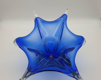 A Czech Blue Glass Starburst Form Bowl Designed by Josef Hospodka for Chribska Glass 1960s