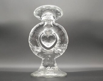 Pukeberg of Sweden. A Moulded 'Ice' Glass Single Candle Holder Designed by Staffan Gellerstedt. 1970s.
