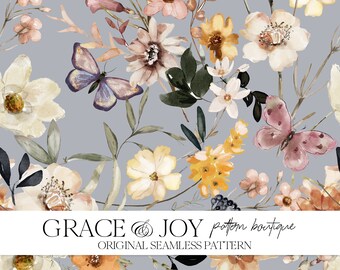 Gardens Flowers Floral Nature Spring Petals Seamless Pattern - Blooming, Seasonal, Vibrant, Blossoming, Print on Demand, Digital Download