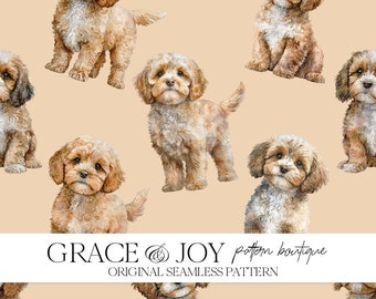 Cute Cockapoo Dog Seamless Pattern - Unique Commercial Use Print On Demand Digital Download, Canine and Puppy Lovers Art, Animal Pattern