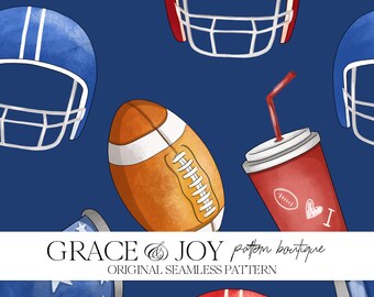Rugby American Football Helmets Sports Seamless Pattern: Commercial Use, Digital Download, Print On Demand - Athletic Motif, Team, Game Day