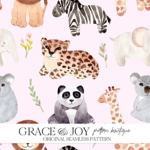 Tissu pour enfants adorables animaux de la jungle Safari, usage commercial, téléchargement numérique, sublimation, thème de la jungle, oeuvre d'art pour chambre d'enfant, impression