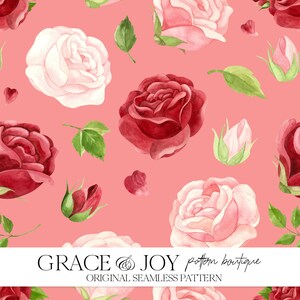 Padrão sem emenda de rosas rosa e vermelhas para uso comercial, download digital, impressão sob demanda, romântico, inspirado no amor, casamento, dia dos namorados