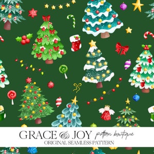 Modèle sans couture de sapin de Noël vert - Festif, Vacances, Arbre, Hiver, Célébration, À feuilles persistantes, Motif vert, Utilisation commerciale, Téléchargement, POD