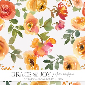 Orange Blossom Florals Watercolor Floral Seamless Pattern, download digital, impressão sob demanda, flores cítricas, primavera, casamento, flor