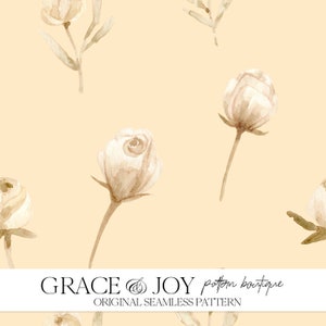 Padrão sem costura Boho Chic White Roses para uso comercial, download digital para impressão sob demanda, decoração de casamento, roupas vintage, Shabby Chic