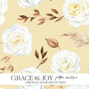 Padrão sem costura de rosas e folhas brancas - design floral elegante para uso comercial, download digital, impressão sob demanda, arte nupcial romântica