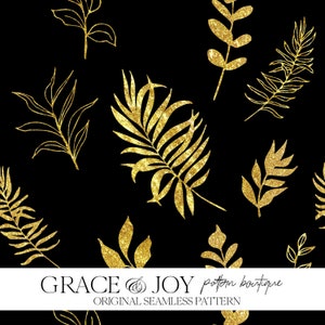Goldene Blätter Musterdesign, glänzende Blatt & Laub botanischen Druck auf Anfrage, digitaler Download, Natur inspiriert Luxus kommerzielle Nutzung