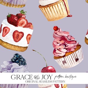 Aquarell Bäckerei Kuchen & Cupcakes Nahtloses Muster | Digitaler Download für Print on Demand, Sublimation | Eine tolle Geschenkidee!