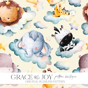 Sömlöst mönster med sovande moln för djurparksungar, kommersiellt bruk, digital nedladdning, utskrift på begäran - barnrum, barn, söta djur, zoo