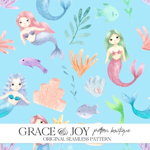 Meerjungfrau Aquarell Musterdesign: Ozean Kunstwerk Mythisches Design, Sirene Kunstwerk für Print on Demand, aquatischer digitaler Download kommerzielle Nutzung