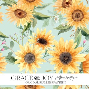 Grün Gelb Sonnenblume nahtlose Muster | Von der Natur inspirierter digitaler Download | Kommerzielle Nutzung Print On Demand | Lebendiges Blumenmuster