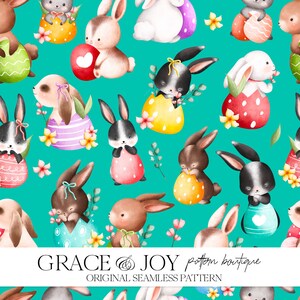 Osterei-Kaninchen-nahtloses Muster, digitaler Download Kommerzielle Nutzung, Print-On-Demand, Kinder Ostermuster, Häschen Nahtlos, Pastell Ostern
