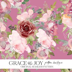 Padrão romântico de aquarela rosa sem emenda - Uso comercial - Download digital - Impressão sob demanda - Arte inspirada no amor - Casamento e aniversário