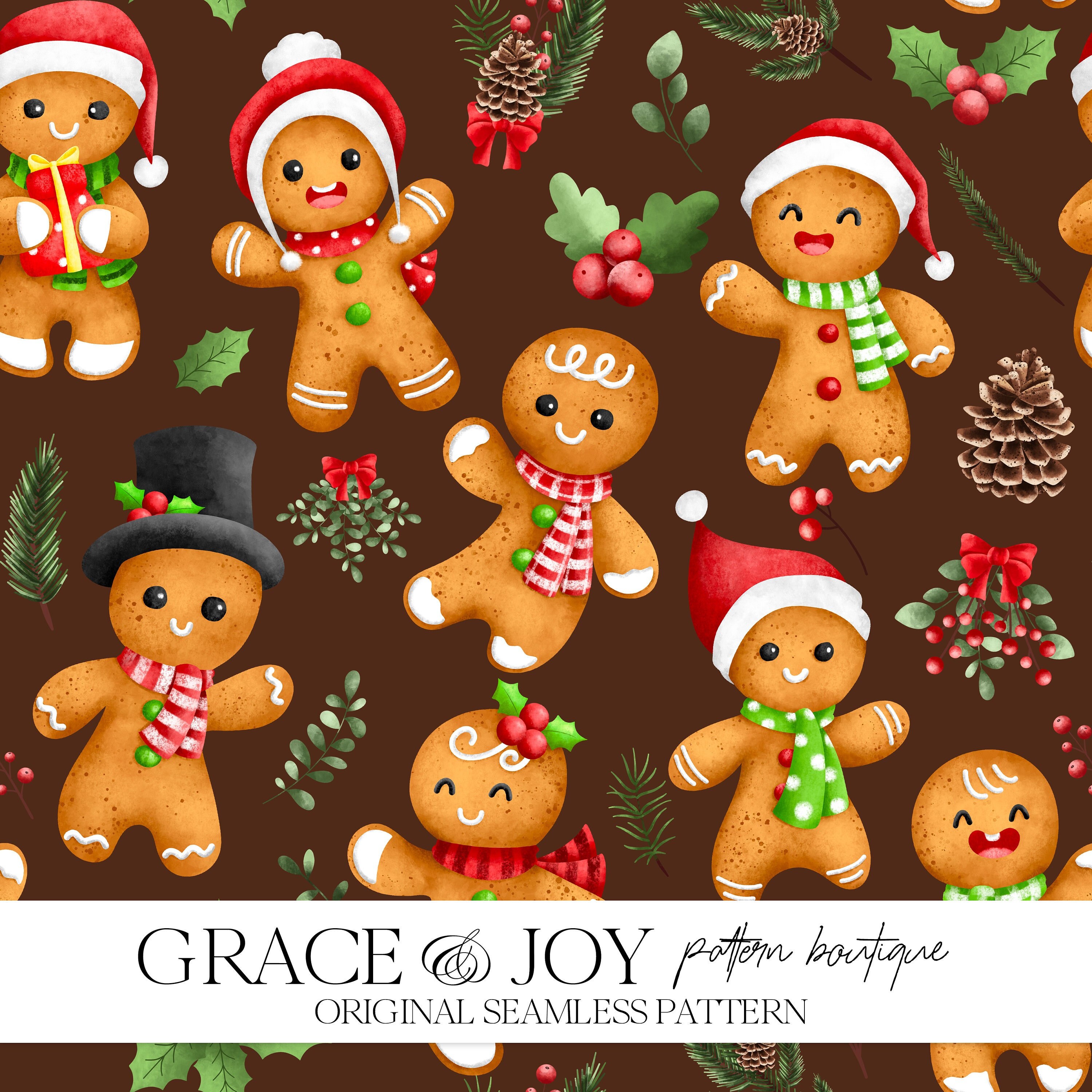 Cute Gingerbread Man Seamless Pattern - Christmas Print, Sweet Treat ...