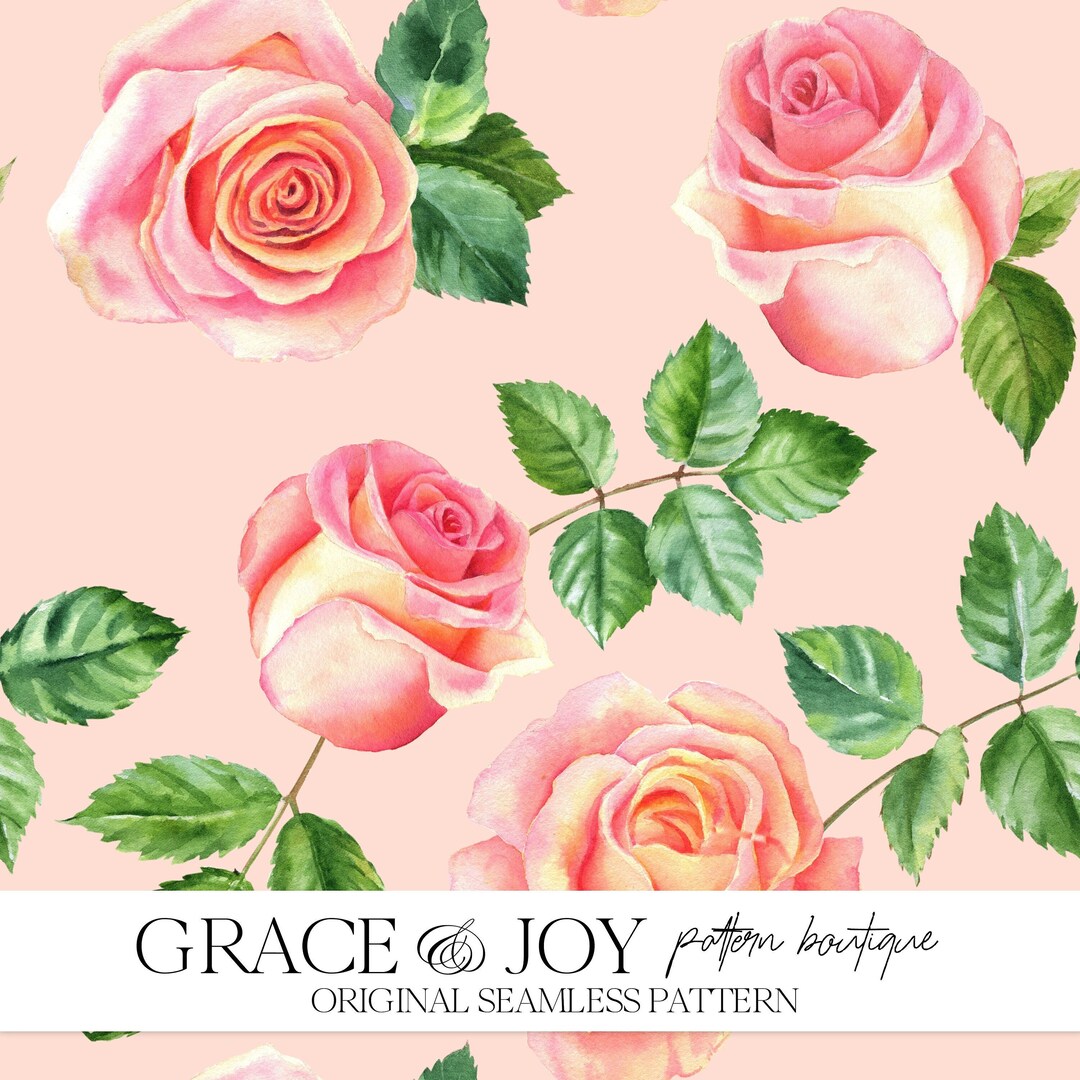 Pink Roses With Green Leaves Seamless Pattern - Romantic and Elegant ...