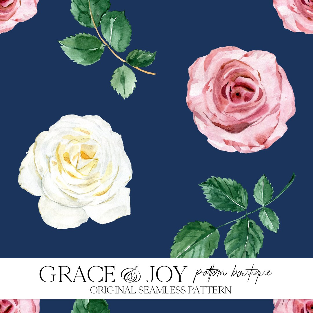 White and Pink Roses With Green Leaves and Petals Seamless Pattern ...