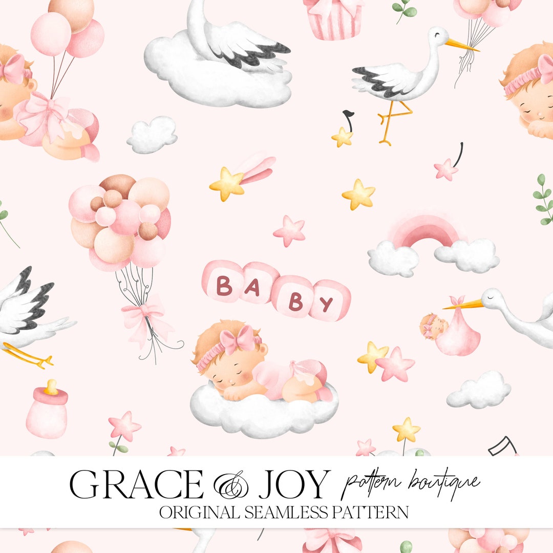 Babyish Pattern Baby Girl Nursery Seamless Pattern, Commercial Use, Digital Download ...
