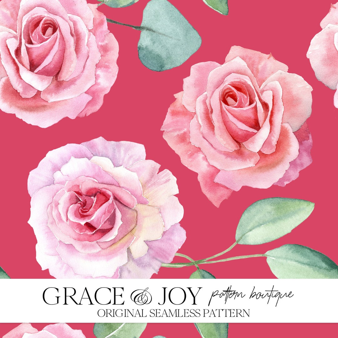 Serene Pink Roses and Petals Seamless Pattern for Commercial Use ...