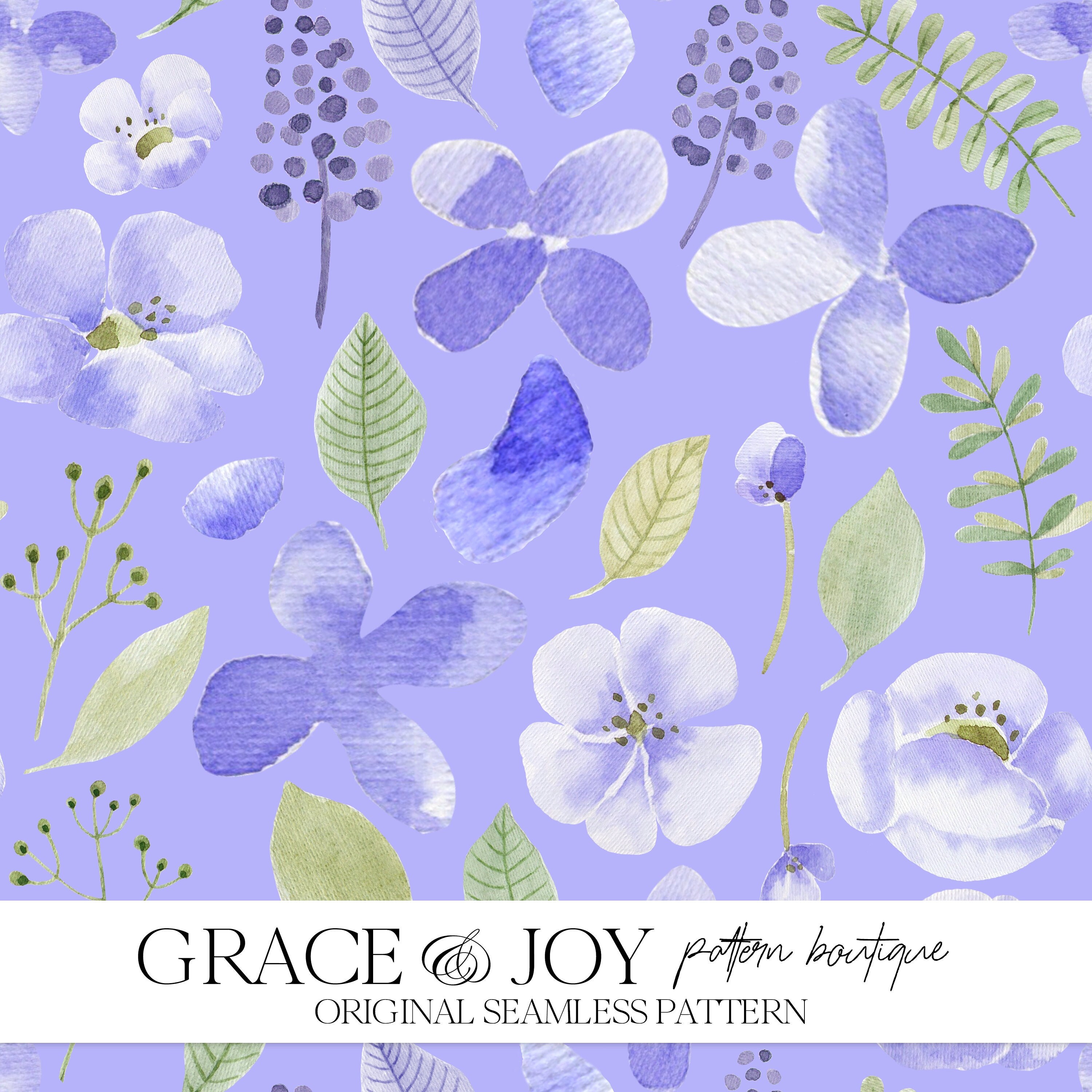 Lilac Purple Watercolor Floral Flowers Seamless Pattern - Digital Download, Print on Demand - Floral, Lilac, Purple, Watercolor, Flowers