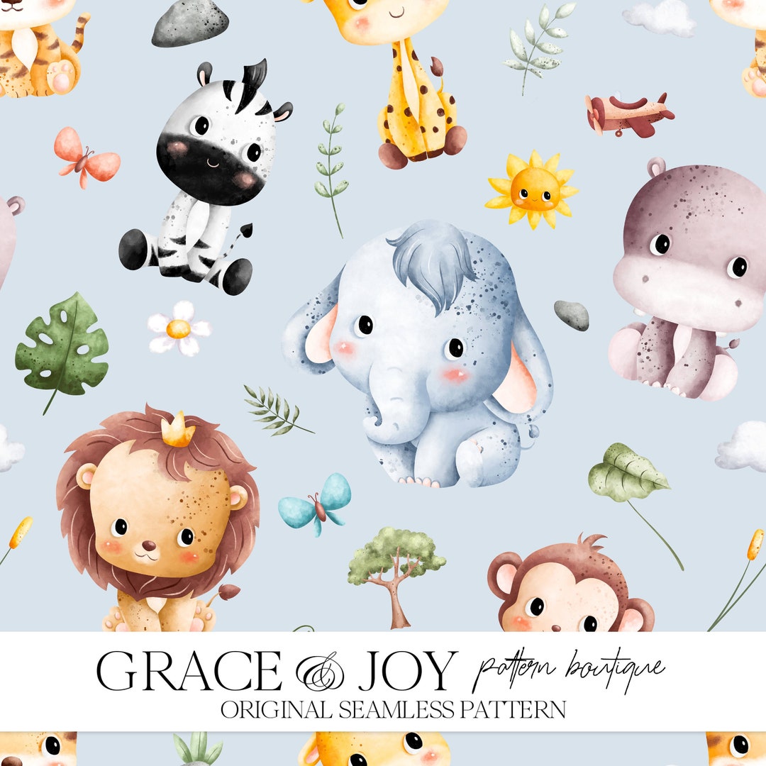 Safari Animals Nursery Seamless Pattern - Jungle, Baby Room, Cute ...