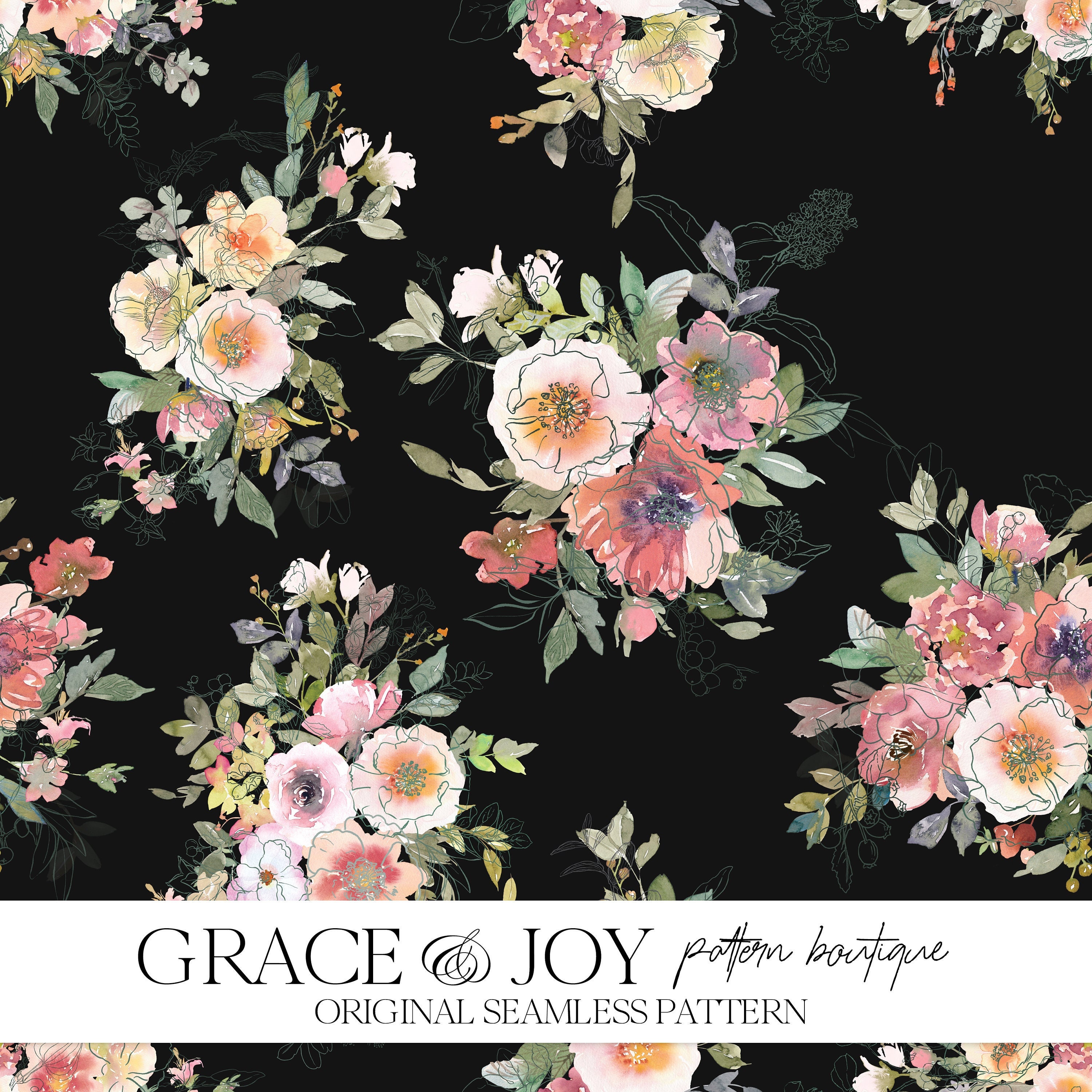 Boho Pink Flowers Seamless Pattern, Commercial Use, Digital Download ...