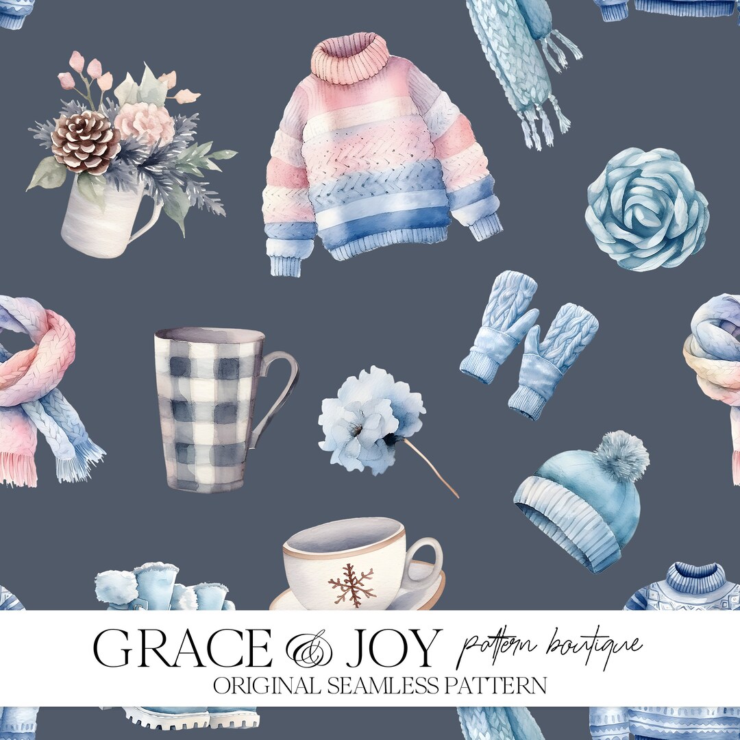 Snow Clothing Pattern Winter Apparel Watercolor Seamless Pattern - Print on Demand Cozy ...
