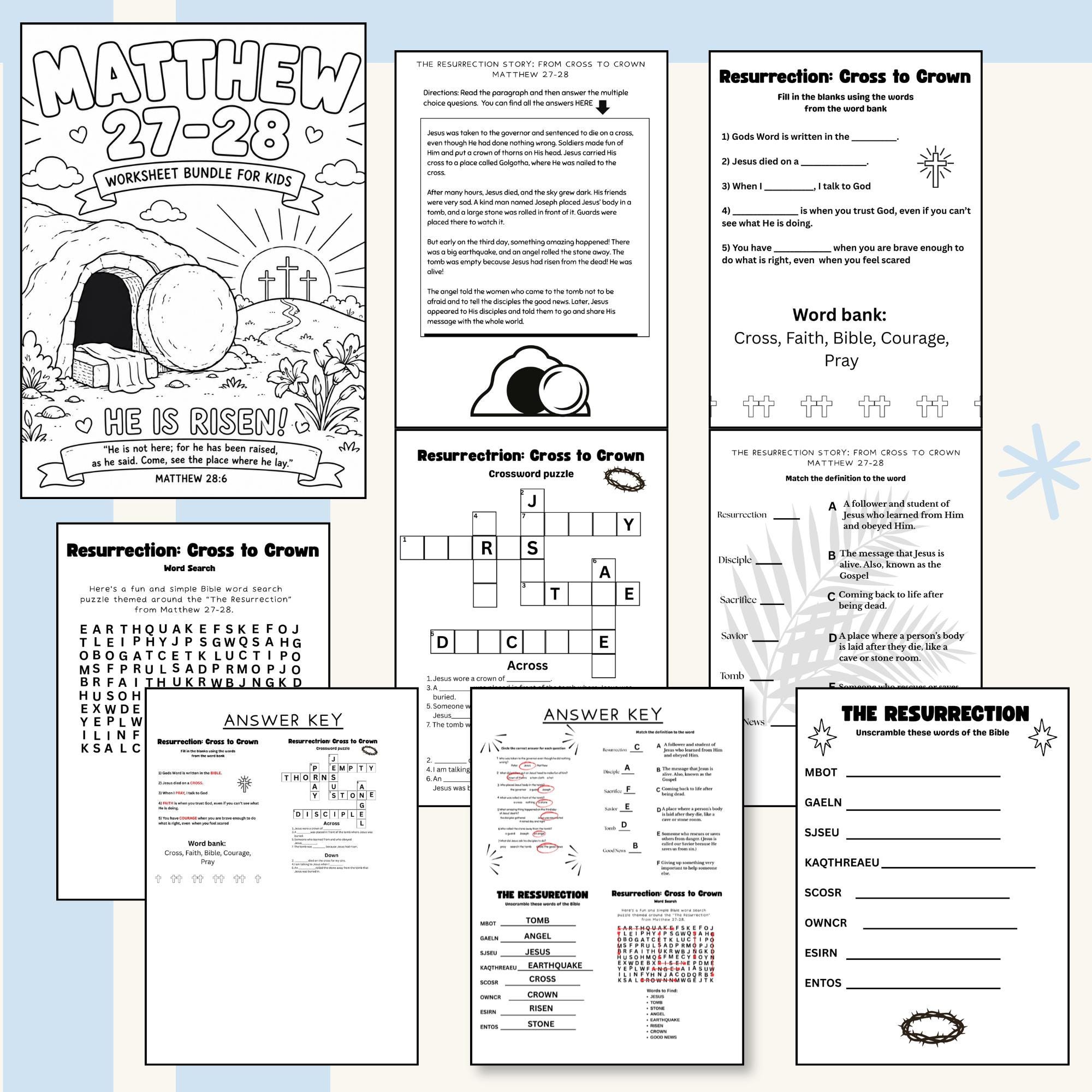 Matthew Rees Worksheet Kids Bible Lesson Printable: Resurrection Activity Worksheets for ...