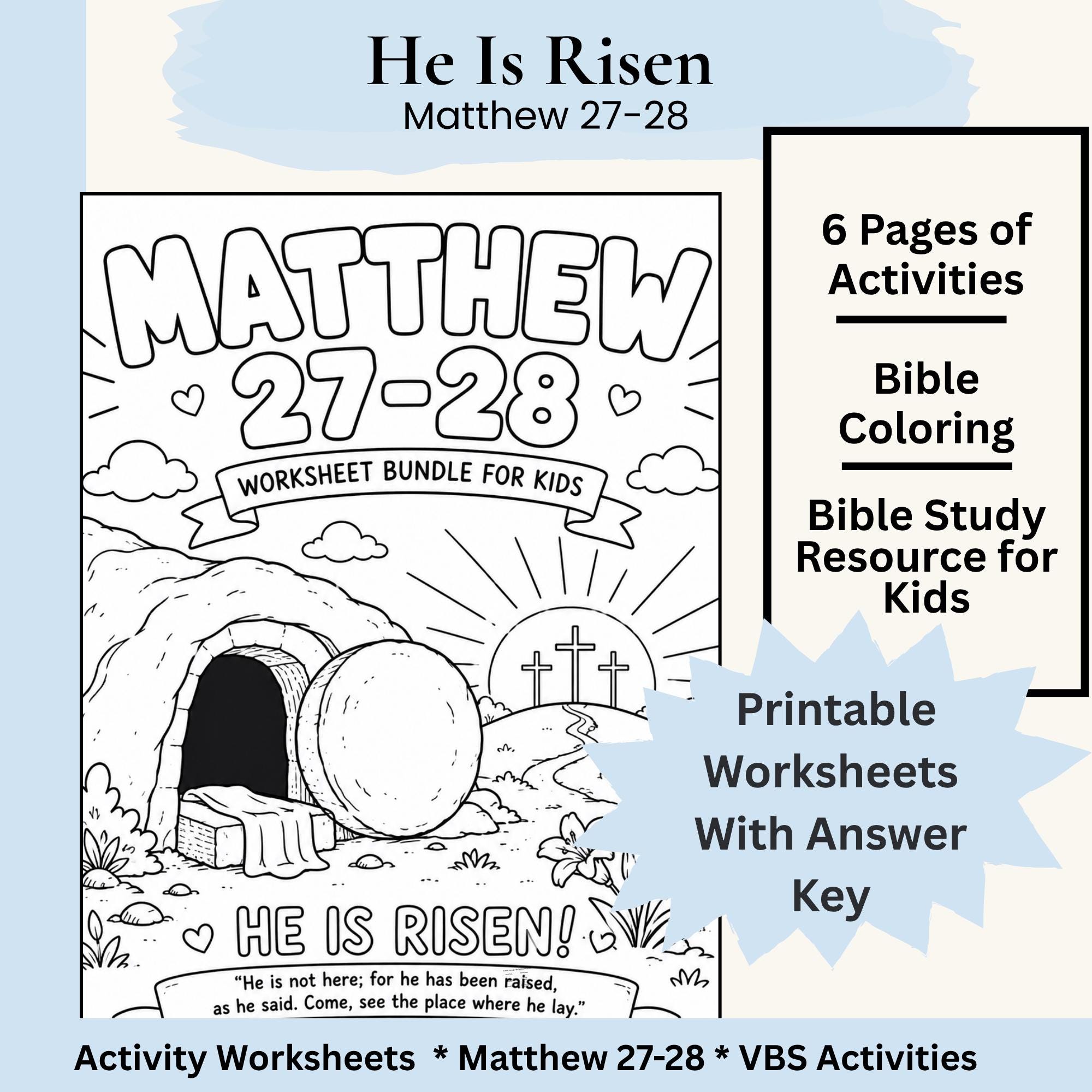 Matthew Rees Worksheet Kids Bible Lesson Printable: Resurrection Activity Worksheets for ...