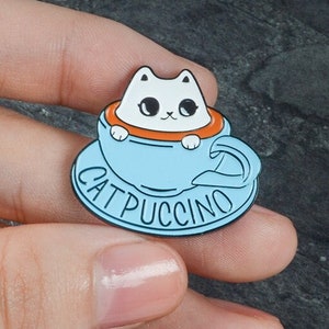 Cutey Catpuccino Pin - Cat Lovers, Coffee Lovers Enamel Brooch, Clothes Badge, Cartoon Kitty, Animal Lovers Jewelry Gift | Funny Bee |