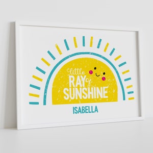 Little Ray of Sunshine Typographic Art Print, Nursery Wall Letter Art, Kids Bedroom Print, New Baby Gift, Personalised Sunshine Print