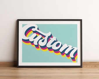 Custom Bright Multi-Colour Retro Half-Tone Word Art Print, Fun Typographic Art Print, Personalised Word Print, Unique Custom Typographic Art
