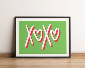 XOXO hugs and kisses art print, XOXO Green Word Art, Hugs and kisses art print, Love poster, hugs & kisses poster, teen bedroom wall decor