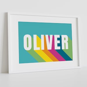 Impresión de letras con nombre de arcoíris personalizadas, impresión con nombre de guardería, decoración de dormitorio infantil, póster con nombre de arcoíris, arte de pared con impresión de nombre, regalo de bebé personalizado