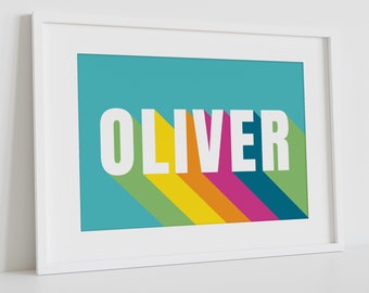 Personalised Rainbow Name Letter Print, Nursery Name Print, Kids Bedroom Decor, Rainbow Name Poster, Name Print Wall Art, Custom Baby Gift