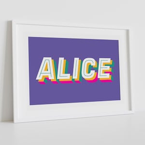Impresión artística con letras y nombres personalizados para niños, impresión de letras del alfabeto con nombres coloridos personalizados, póster artístico para dormitorio infantil, impresión de nombre retro