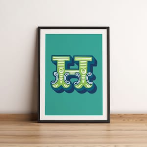 Impresión artística con letras iniciales con temática de circo, monograma de carnaval, impresión de letras del alfabeto, letras coloridas, impresión artística A5, A4 y A3