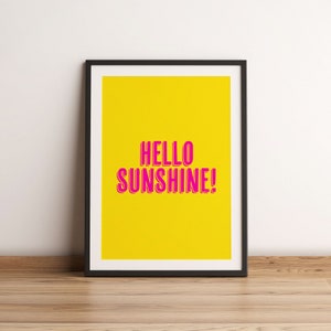 Olá raio de luz! Impressão de arte de palavra, arte tipográfica ousada e brilhante, decoração de casa de sol, impressão positiva de sol, pôster de parede de sol