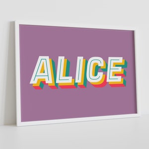 Impresión artística con letras y nombres personalizados, impresión de letras del alfabeto con nombres coloridos personalizados, póster artístico para dormitorio infantil, impresión de nombre retro, arte de pared para guardería